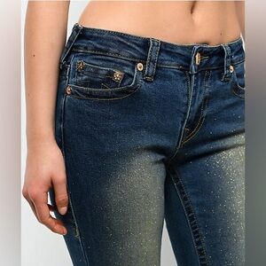 NWT Gold Sparkle / Glitter Wide Leg Mid Rise Denim Jeans | Fall | Statement